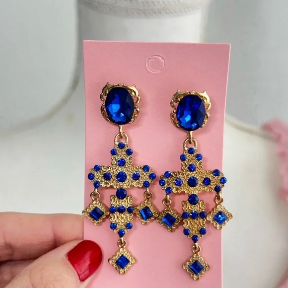 Rhinestone cross Blue and Gold Jewelry Set - Picture 3 of 7